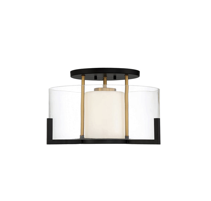 Savoy House 6-1981-1-143 One Light Semi-Flush Mount, Matte Black w/Warm Brass