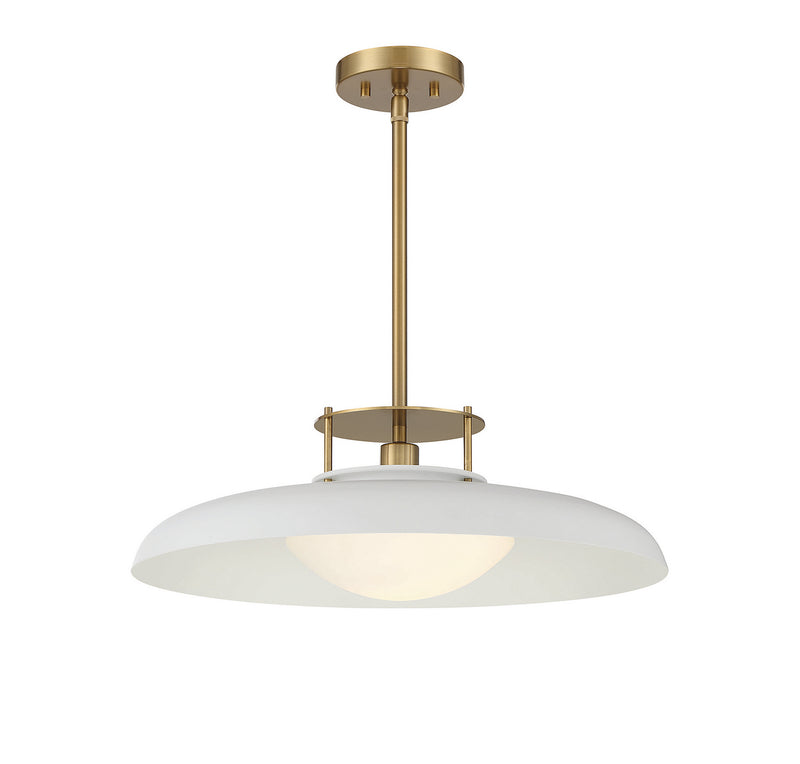 Savoy House 7-1690-1-142 One Light Pendant, White w/Warm Brass