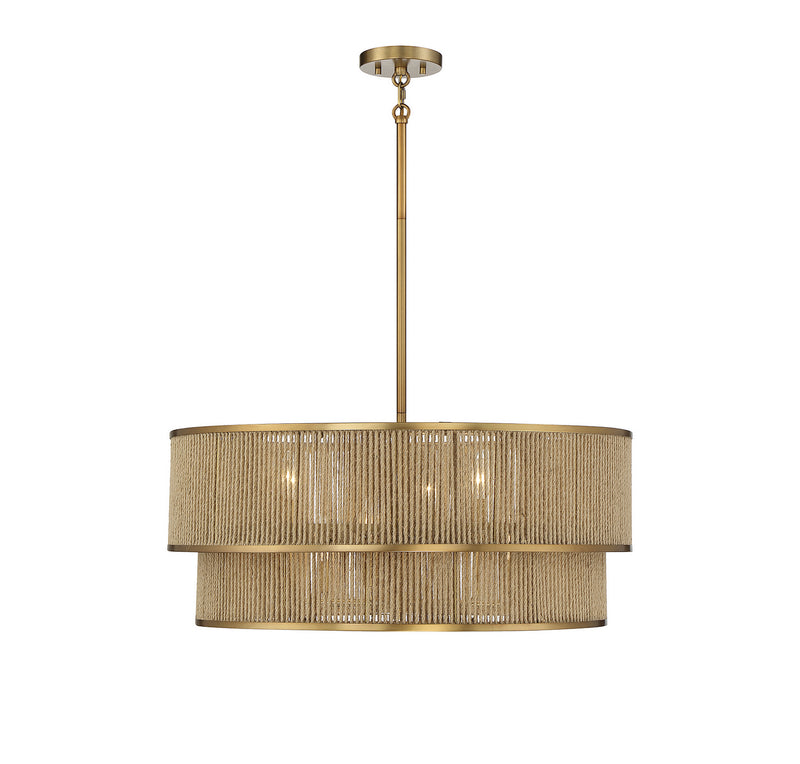 Savoy House 7-1774-6-320 Six Light Pendant, Warm Brass/Rope