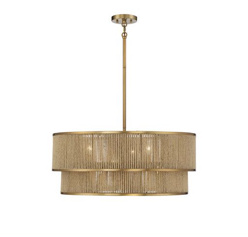 Savoy House 7-1774-6-320 Six Light Pendant, Warm Brass/Rope