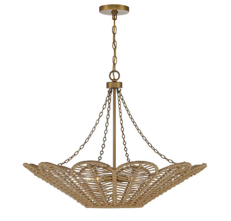 Savoy House 7-1825-5-320 Five Light Pendant, Warm Brass/Rope