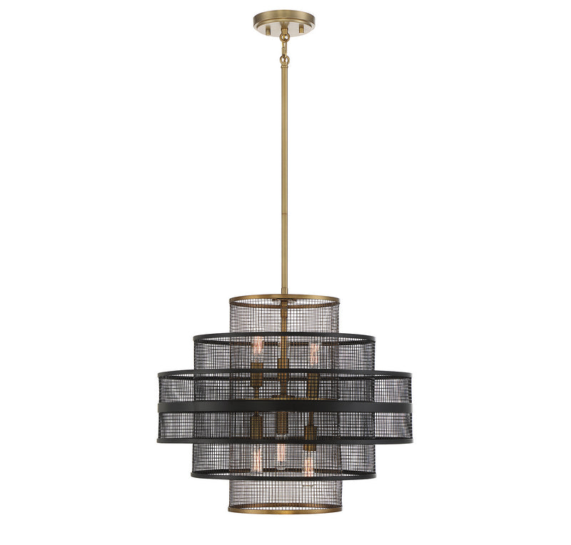 Savoy House 7-1927-6-143 Six Light Pendant, Matte Black w/Warm Brass