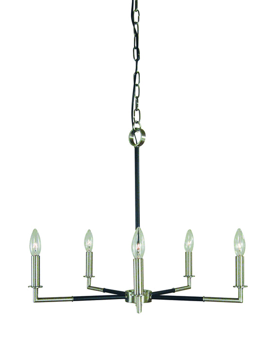 Framburg L1085 BN/MBLACK Schiller Five Light Chandelier, Brushed Nickel with Matte Black Accents Main Image.jpg