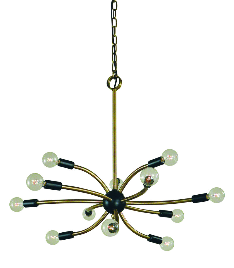 Framburg L1072 AB/MBLACK Comet 12 Light Chandelier, Antique Brass with Matte Black Accents Main Image.jpg