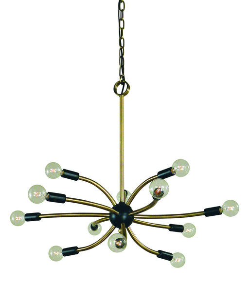 Framburg L1072 AB/MBLACK Comet 12 Light Chandelier, Antique Brass with Matte Black Accents Main Image.jpg