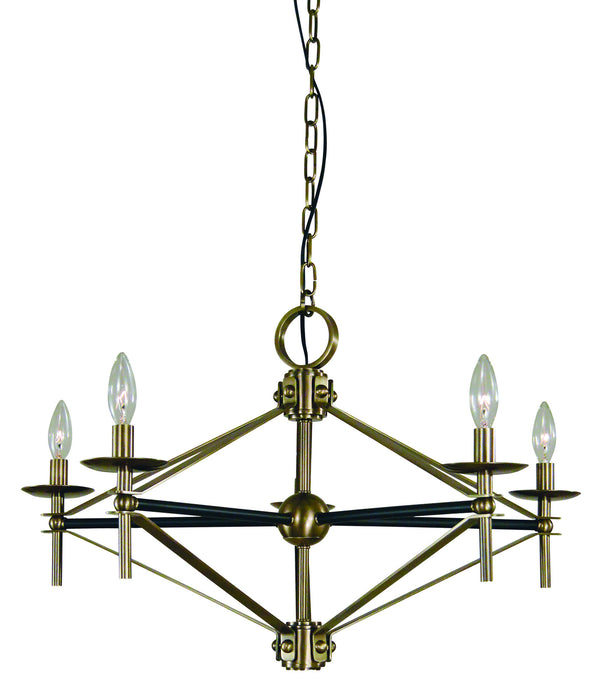 Framburg L1025 AB/MBLACK Fleurette Five Light Chandelier, Antique Brass with Matte Black Accents Main Image.jpg