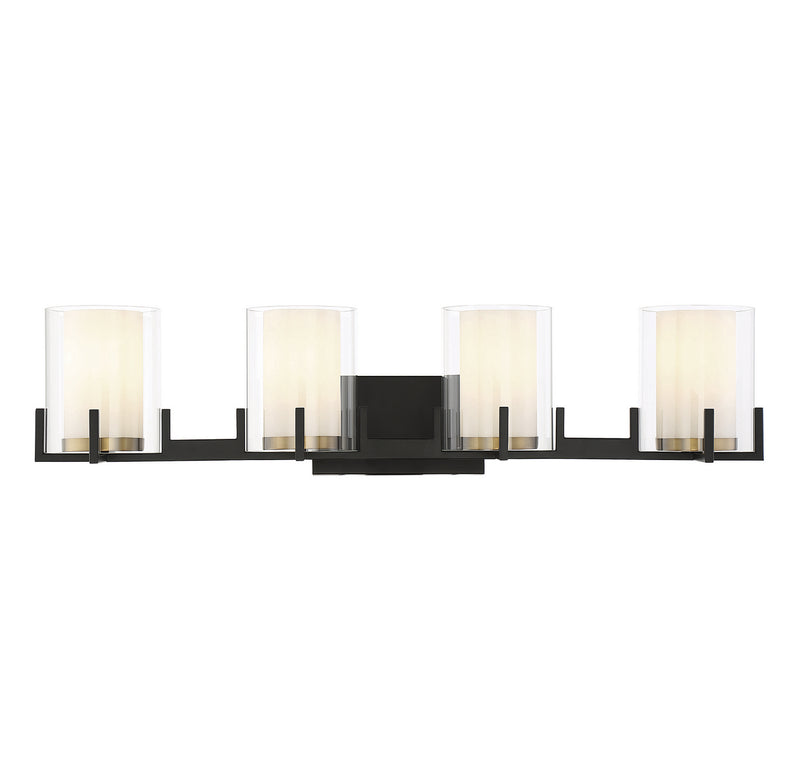 Savoy House 8-1977-4-143 Four Light Bathroom Vanity, Matte Black w/Warm Brass