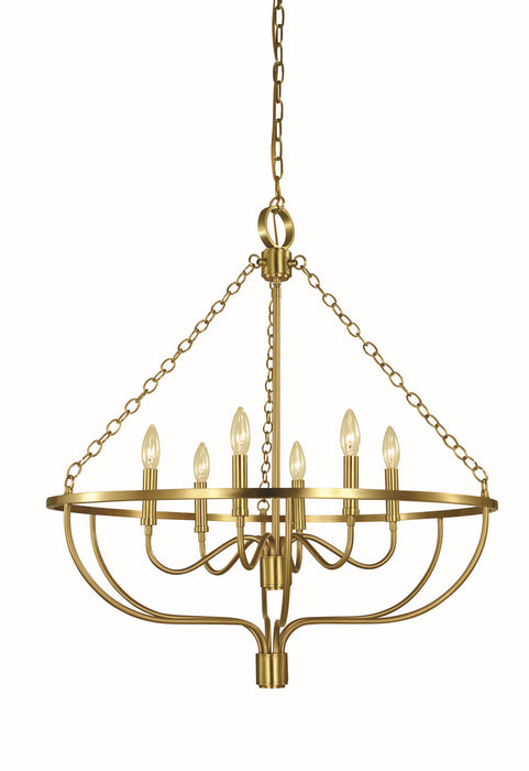 Framburg 5680 BR West Town Six Light Chandelier, Brushed Brass Main Image.jpg