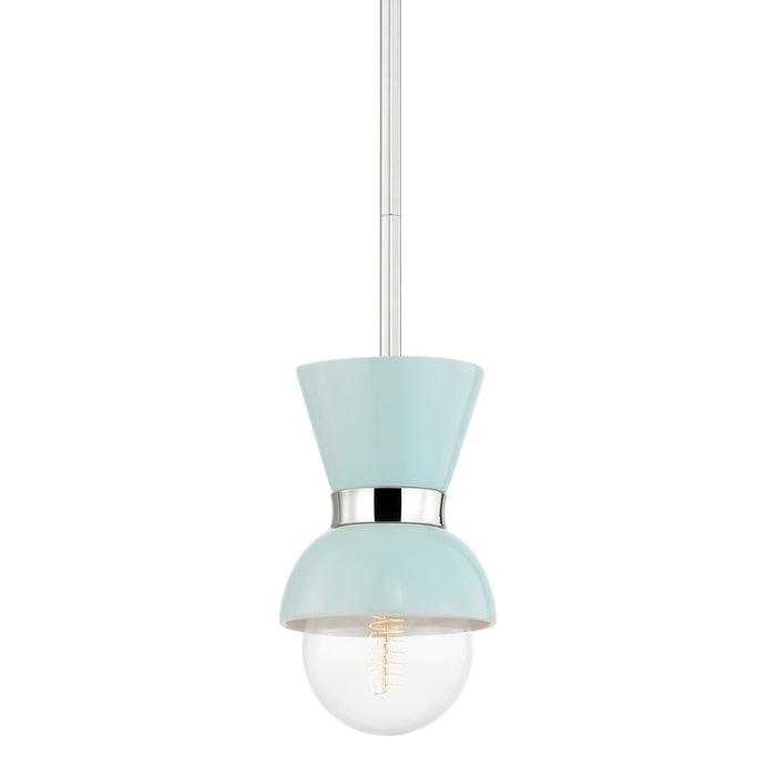 Mitzi H469701-PN/CRB Gillian One Light Pendant, Polished Nickel/Ceramic Gloss Robins Egg Blue Main Image.jpg