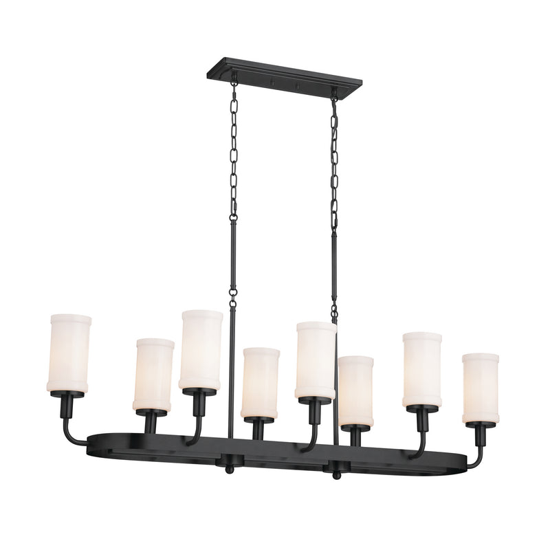 Kichler 52453BKT Eight Light Linear Chandelier, Textured Black
