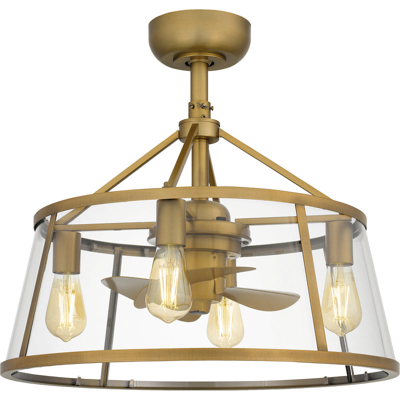 Quoizel BAW3122WS Barlow Four Light Fandelier, Weathered Brass Main Image.jpg