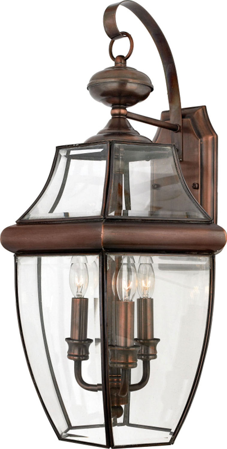 Quoizel NY8318AC Newbury Three Light Outdoor Wall Lantern, Aged Copper Main Image.jpg