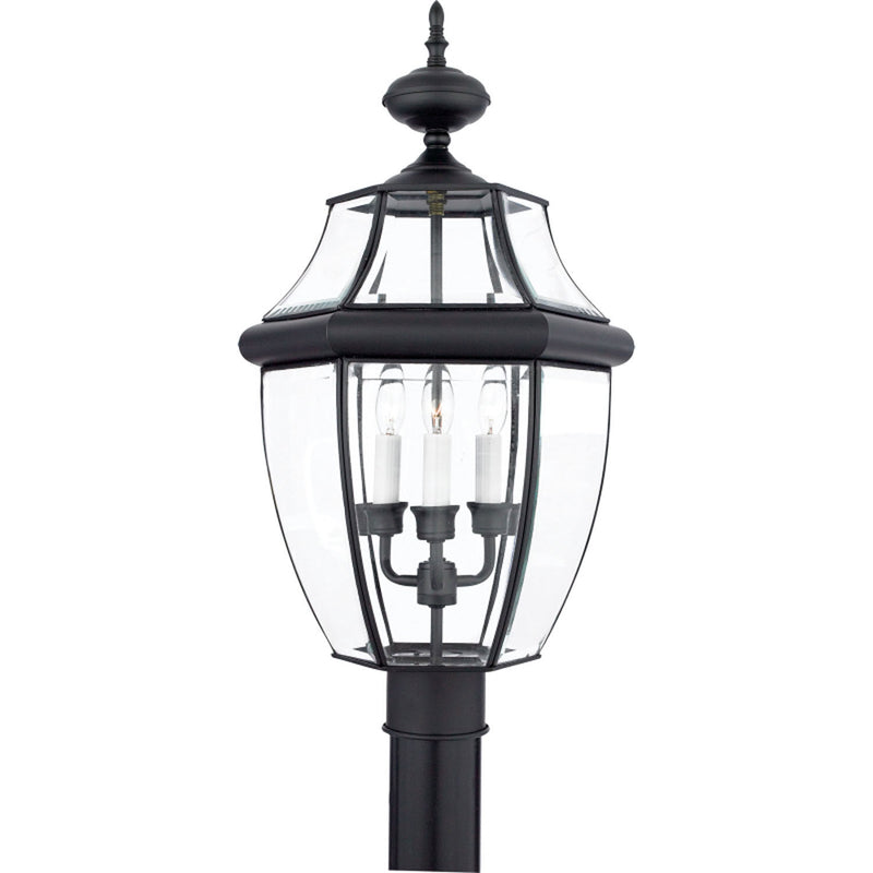 Quoizel NY9043K Newbury Three Light Outdoor Post Lantern, Mystic Black Main Image.jpg