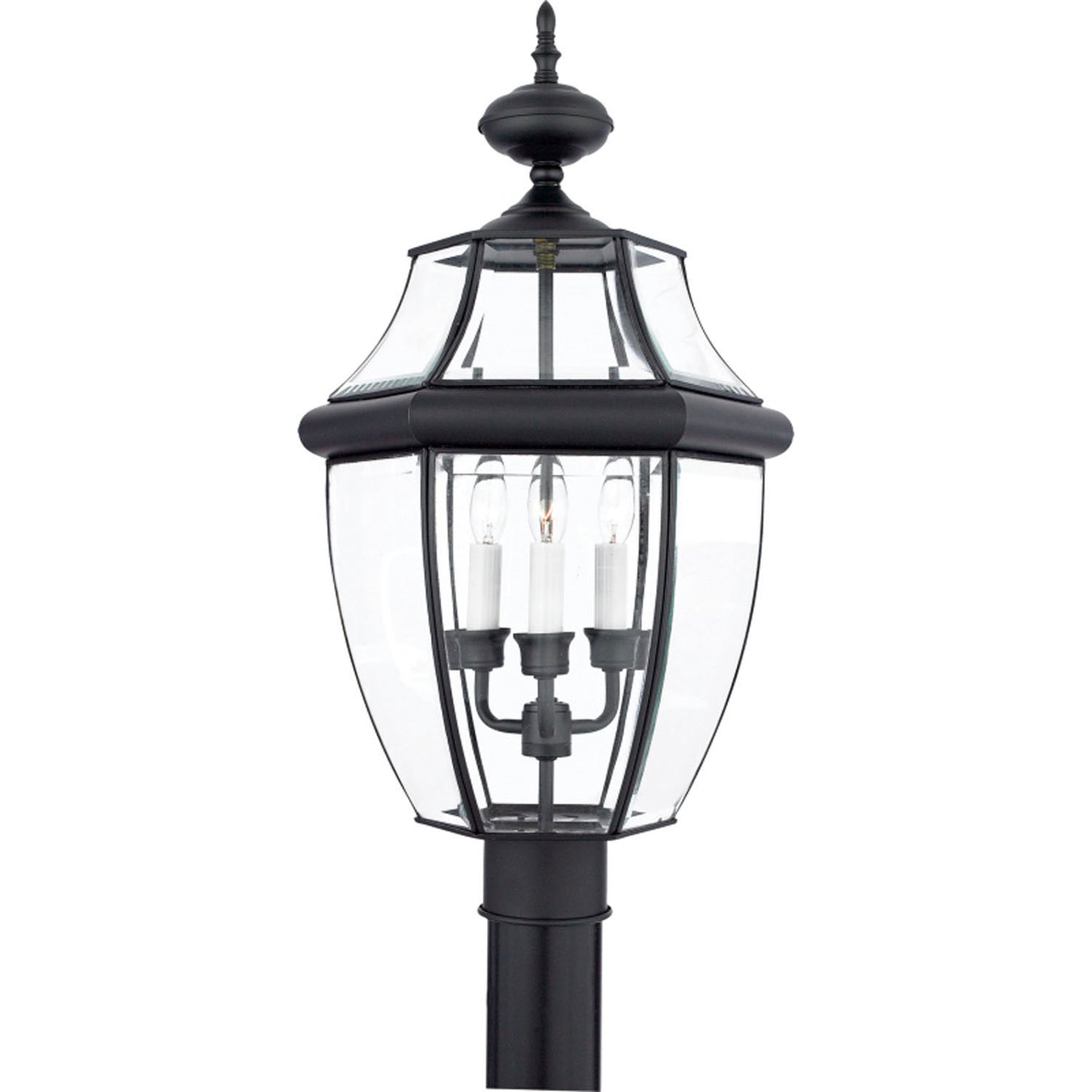 Quoizel NY9043K Newbury Three Light Outdoor Post Lantern, Mystic Black Main Image.jpg
