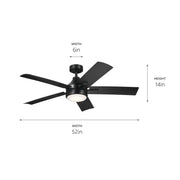 Kichler 310075SBK 52"Ceiling Fan, Satin Black (4)