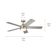 Kichler 310126NI 52"Ceiling Fan, Brushed Nickel (3)