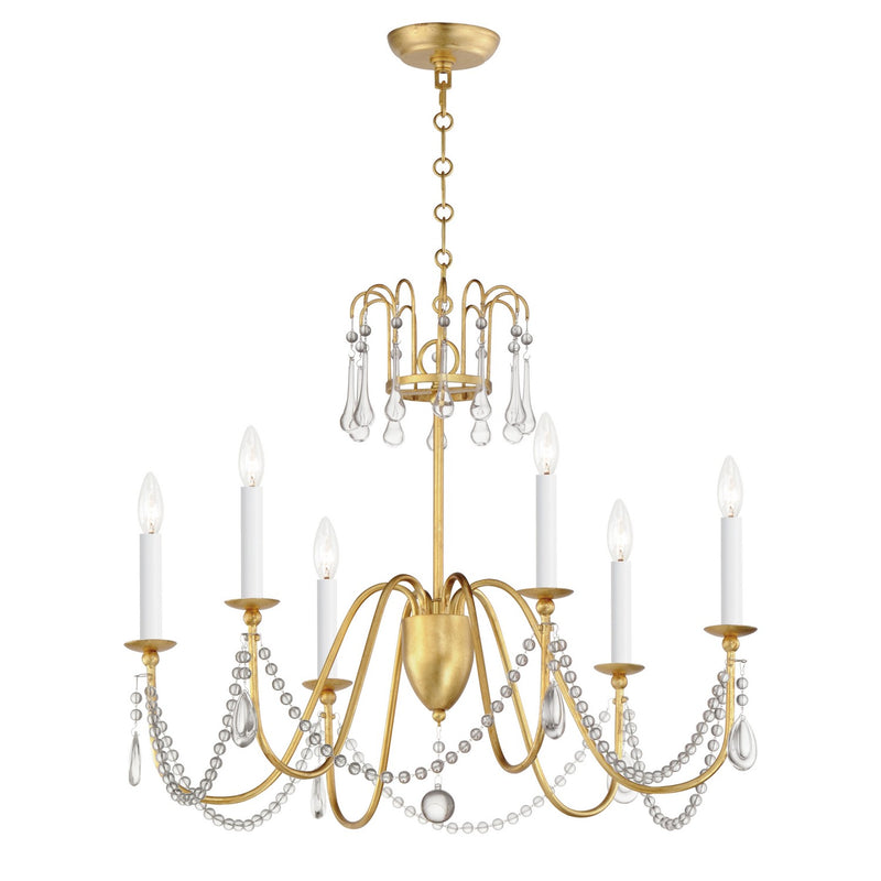 Maxim 12166GL/CRY Plumette Six Light Chandelier, Gold Leaf Main Image.jpg