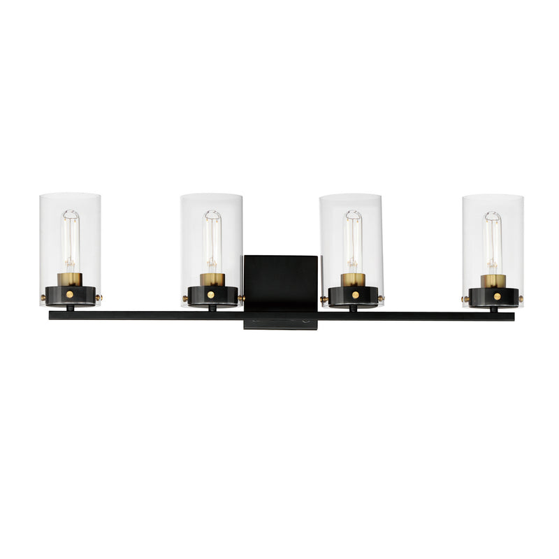Maxim 12404CLBKSBR Pinn Four Light Bath Vanity, Black / Satin Brass Main Image.jpg