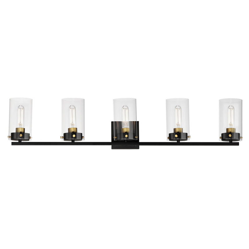 Maxim 12405CLBKSBR Pinn Five Light Bath Vanity, Black / Satin Brass Main Image.jpg