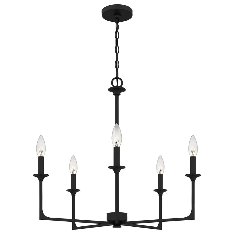 Quoizel PRC5026MBK Prescott Five Light Chandelier, Matte Black Main Image.jpg