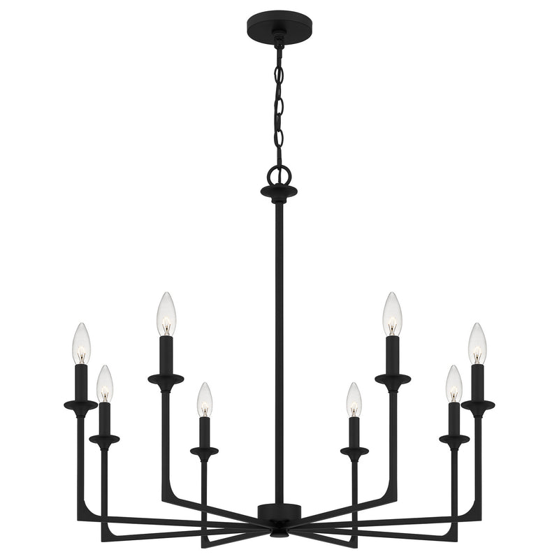 Quoizel PRC5032MBK Prescott Eight Light Chandelier, Matte Black Main Image.jpg
