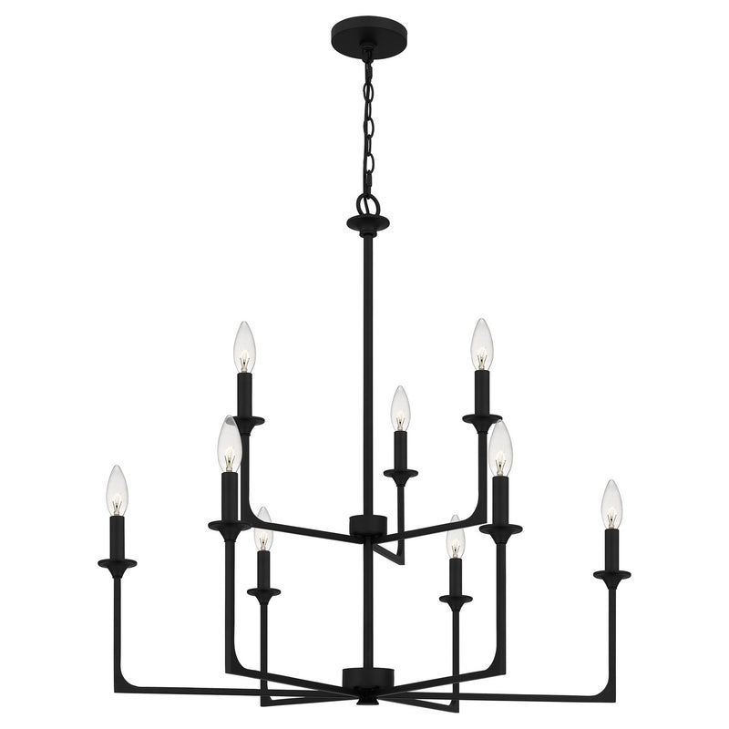 Quoizel PRC5232MBK Prescott Nine Light Chandelier, Matte Black Main Image.jpg