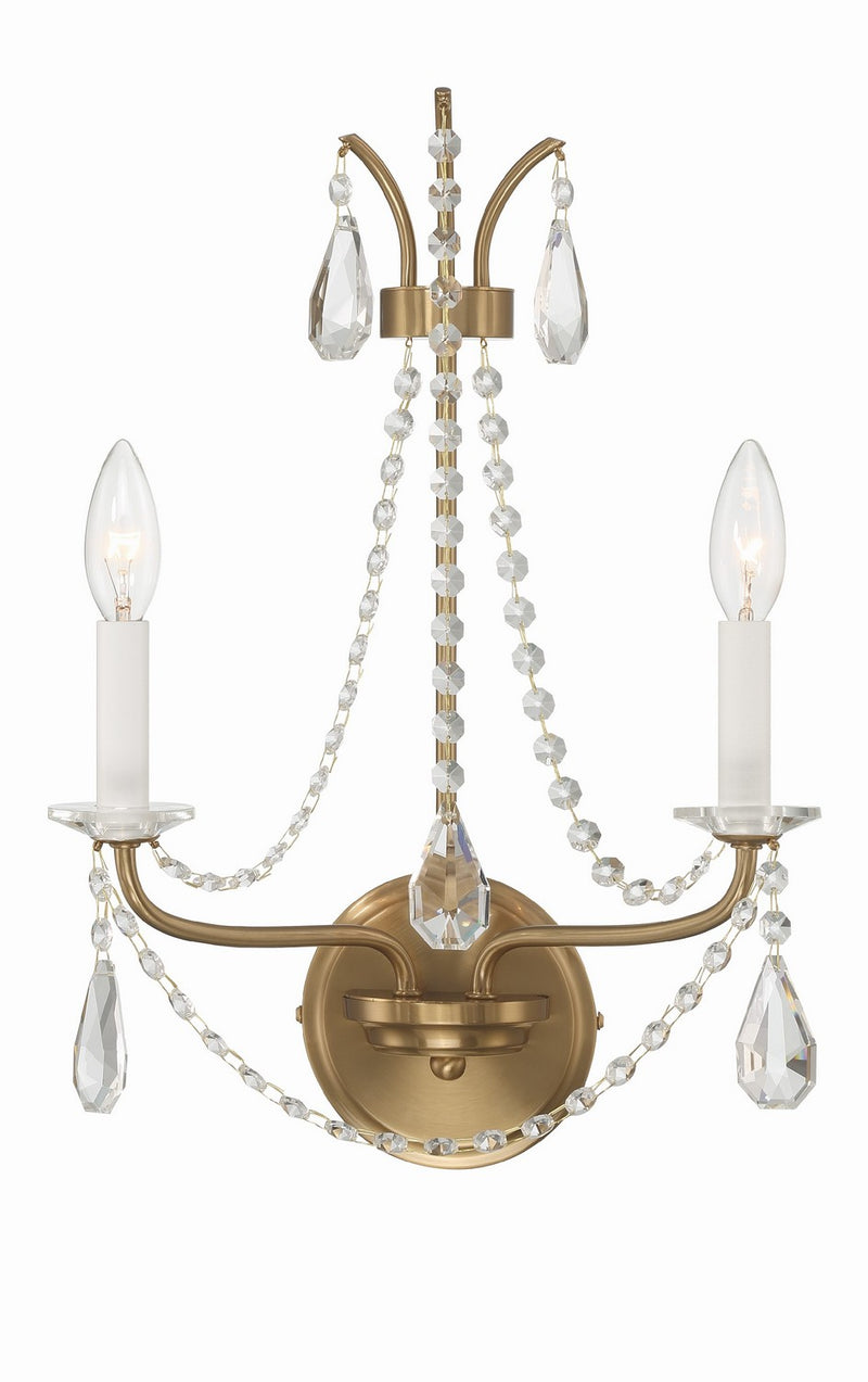 Crystorama KAR-90902-AG-CL-MWP Karrington Two Light Wall Sconce Aged Brass Main Image.jpg