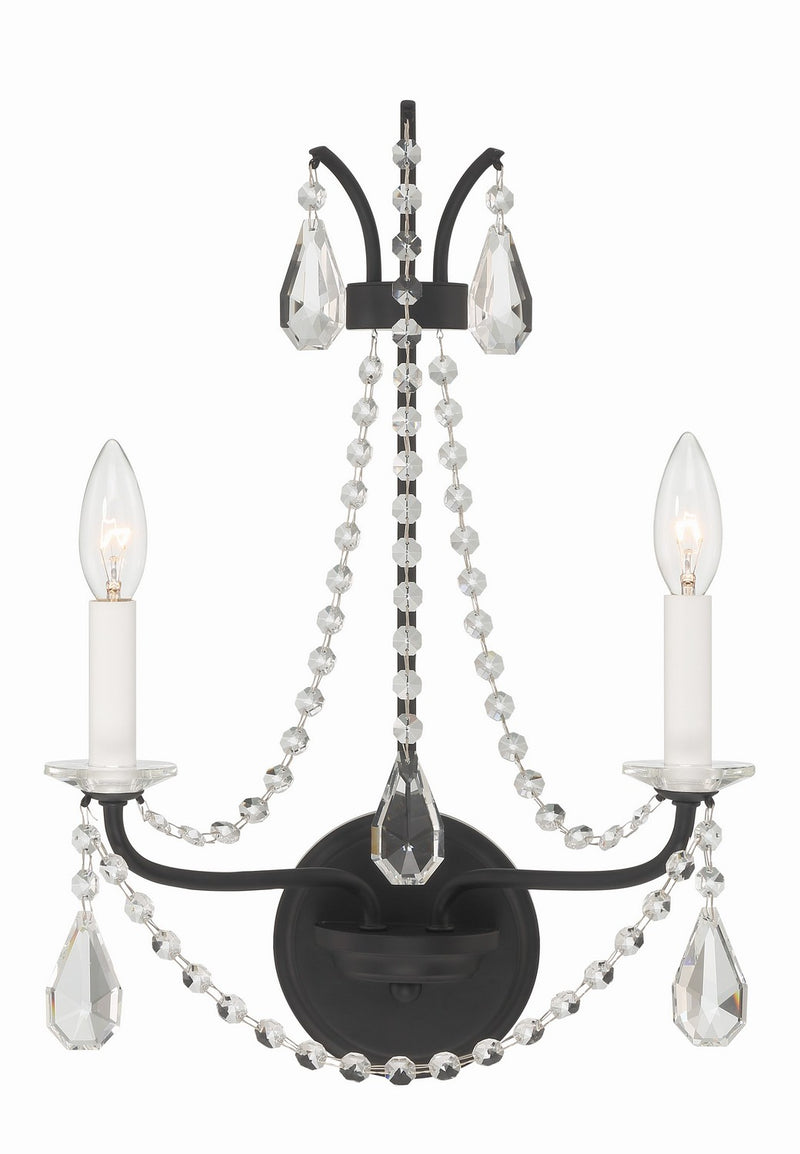 Crystorama KAR-90902-MK-CL-MWP Karrington Two Light Wall Sconce Matte Black Main Image.jpg
