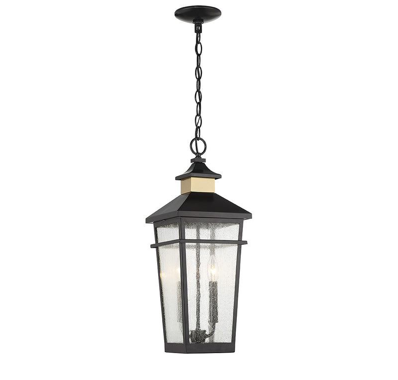 Savoy House 5-717-143 Two Light Outdoor Hanging Lantern, Matte Black w/Warm Brass