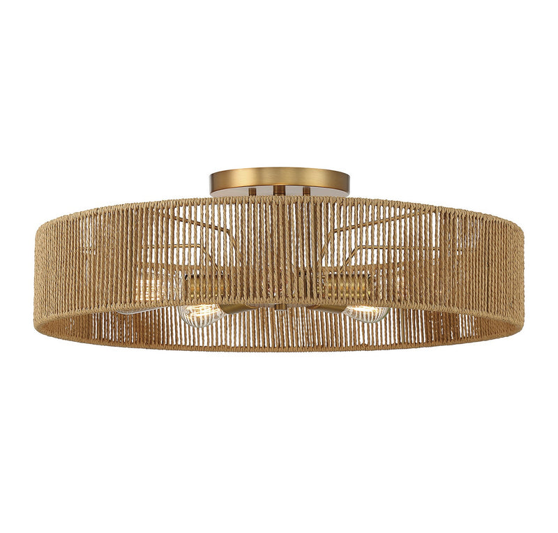 Savoy House 6-1682-5-320 Five Light Semi Flush Mount, Warm Brass/Rope