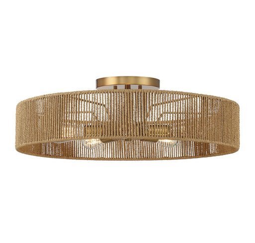 Savoy House 6-1682-5-320 Five Light Semi Flush Mount, Warm Brass/Rope