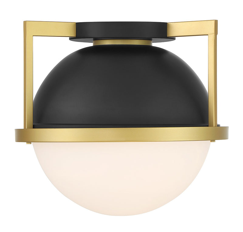 Savoy House 6-4602-1-143 One Light Flush Mount, Matte Black w/Warm Brass
