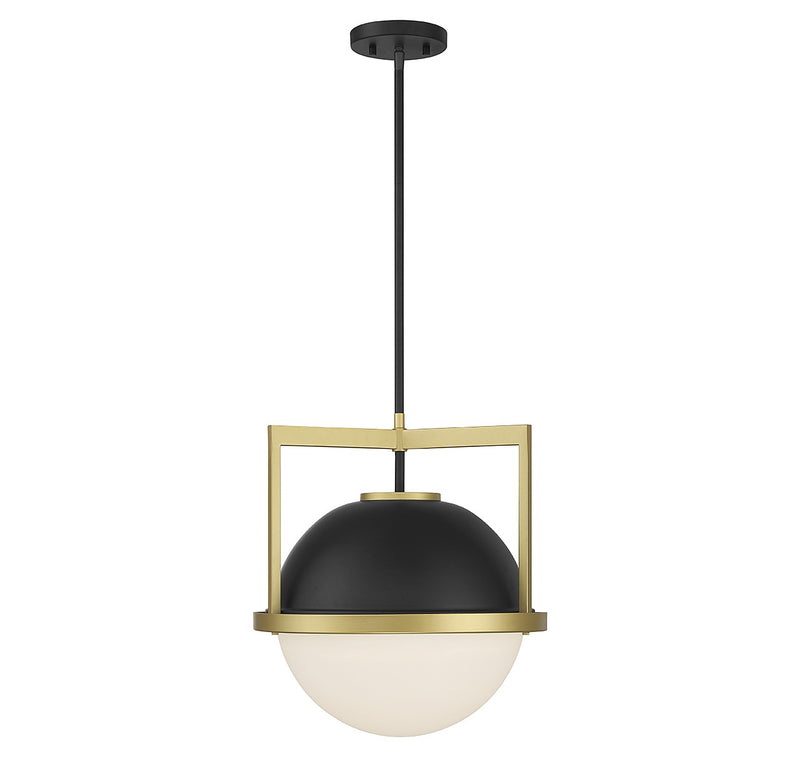 Savoy House 7-4600-1-143 One Light Pendant, Matte Black w/Warm Brass