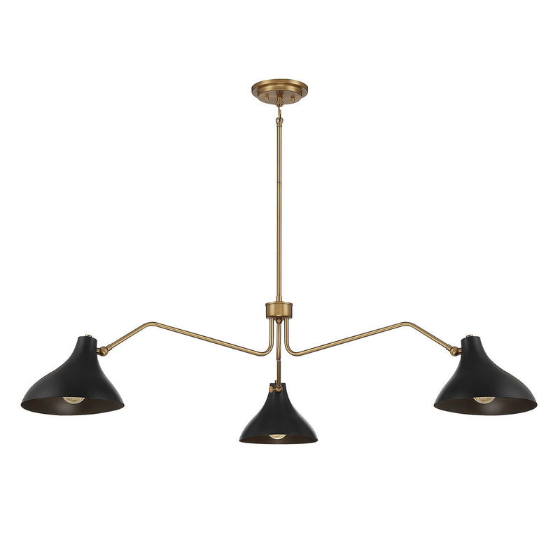 Shoppers Lighting SH7019MBKNB Violet Three Light Pendant, Matte Black with Natural Brass Main Image.jpg