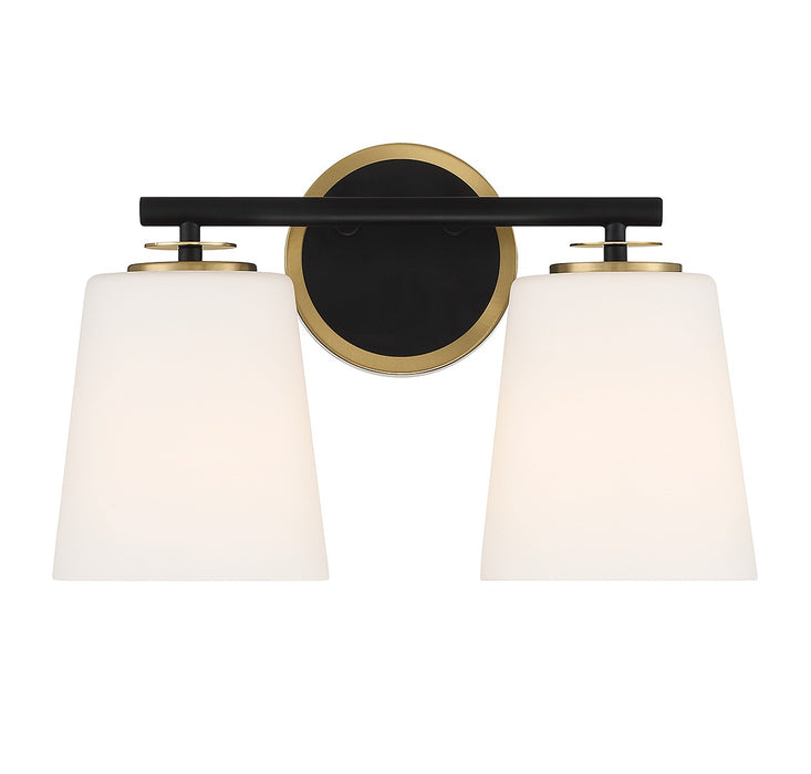 Shoppers Lighting SH80077MBKNB Paige Two Light Bathroom Vanity, Matte Black and Natural Brass Main Image.jpg