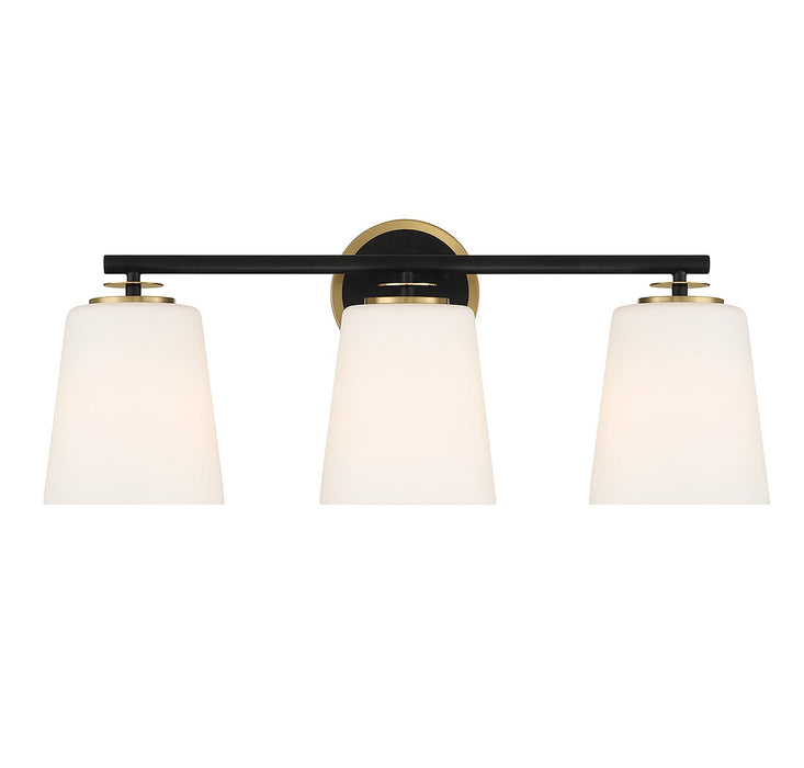 Shoppers Lighting SH80078MBKNB Diana Three Light Bathroom Vanity, Matte Black and Natural Brass Main Image.jpg