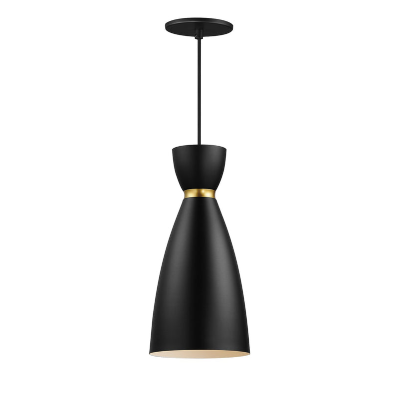 Maxim 11301BKSBR Carillon One Light Mini Pendant, Black / Satin Brass Main Image.jpg