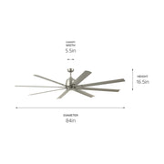 Kichler 310285NI 84"Ceiling Fan, Brushed Nickel (6)