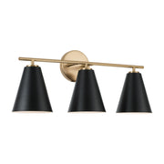 Capital Lighting AA1039RK Three Light Vanity, Matte Brass and Black