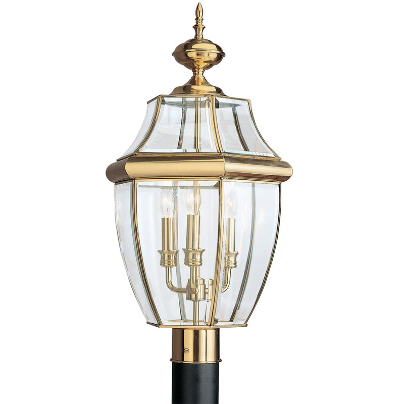 Generation Lighting 8239-02 Lancaster Three Light Outdoor Post Lantern, Polished Brass Main Image.jpg