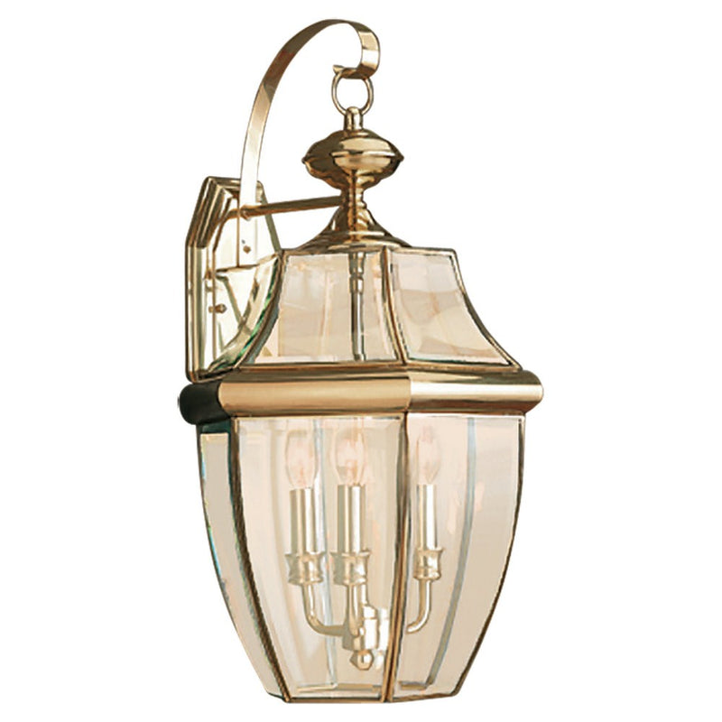 Generation Lighting 8040-02 Lancaster Three Light Outdoor Wall Lantern, Polished Brass Main Image.jpg