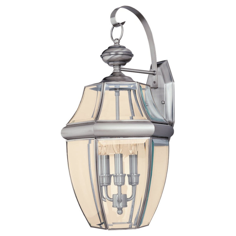 Generation Lighting 8040-965 Lancaster Three Light Outdoor Wall Lantern, Antique Brushed Nickel Main Image.jpg