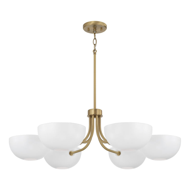 Capital Lighting 451461AW Reece Six Light Chandelier, Aged Brass and White Main Image.jpg