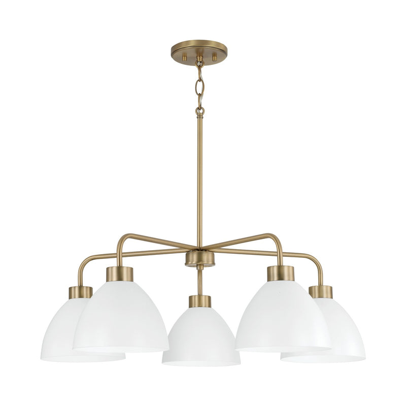 Capital Lighting 452051AW Ross Five Light Chandelier, Aged Brass and White Main Image.jpg