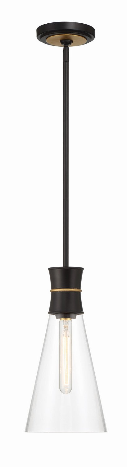 Crystorama QUN-1500-MK-TG Quinn One Light Mini Pendant Matte Black / Textured Gold Main Image.jpg