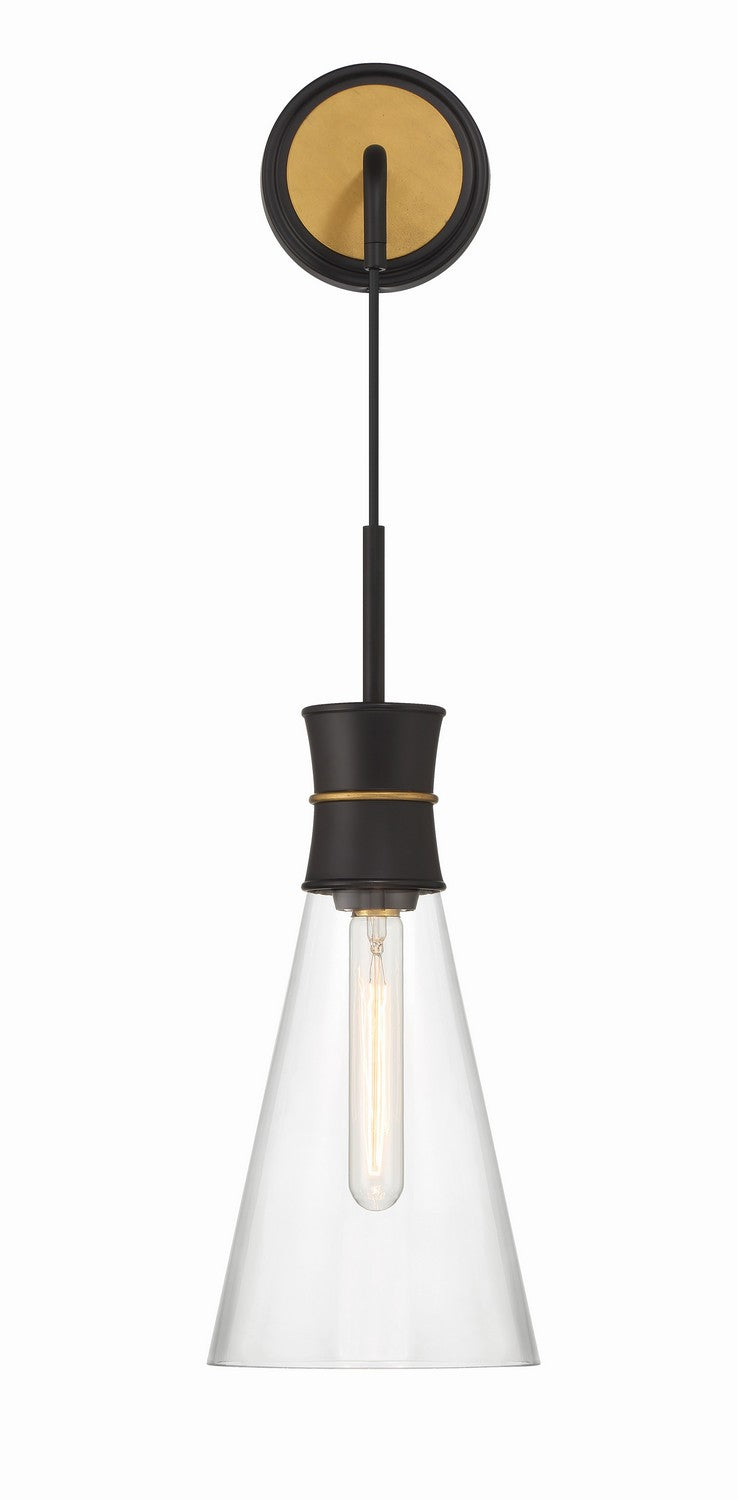 Crystorama QUN-1501-MK-TG Quinn One Light Wall Sconce Matte Black / Textured Gold Main Image.jpg