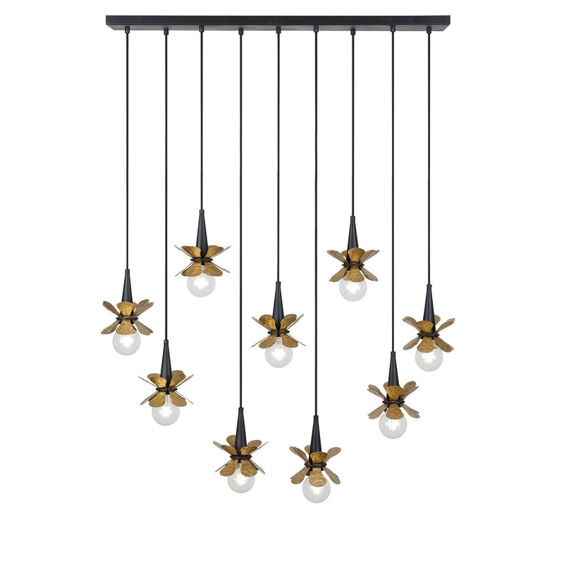 Savoy House 1-2185-9-103 Nine Light Linear Chandelier, Satin Black w/Hammered Gold