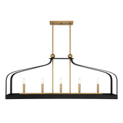 Savoy House 1-7804-5-143 Five Light Linear Chandelier, Matte Black w/Warm Brass