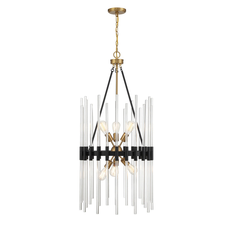 Savoy House 3-1936-6-143 Six Light Pendant, Matte Black w/Warm Brass