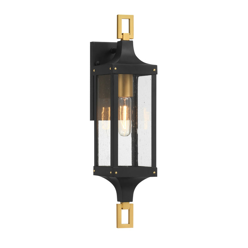 Savoy House 5-275-144 One Light Outdoor Wall Lantern, Matte Black/Weathered Brushed Brass
